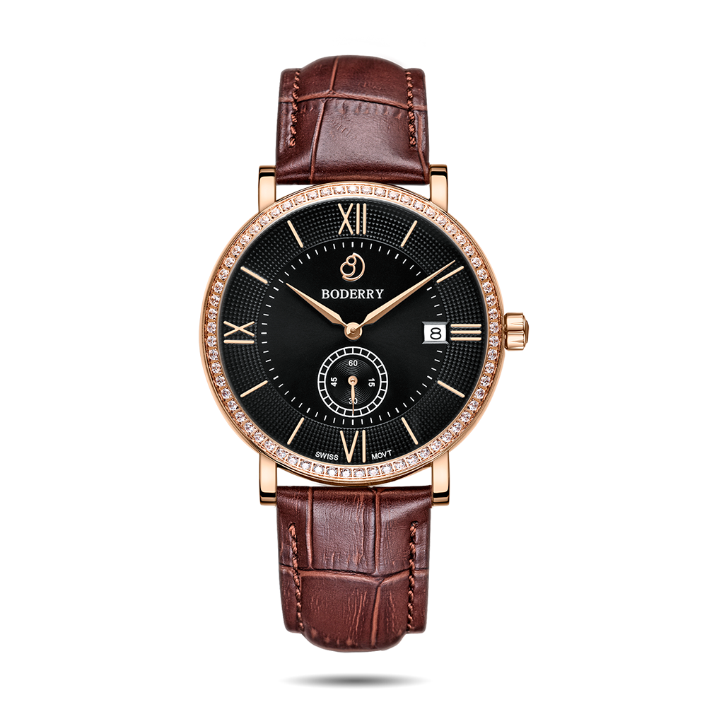 Mens Quartz(Swiss Movement) Watch | Rose Gold/Black Dial-Boderry Elegant II Boderry Watches