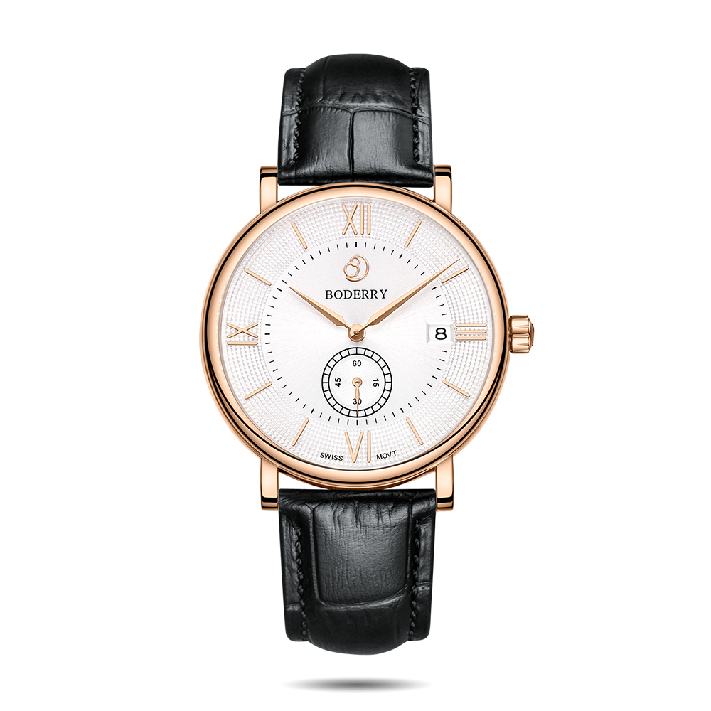 Mens Quartz(Swiss Movement) Watch | Rose Gold/White Dial-Boderry Elegant Boderry Watches