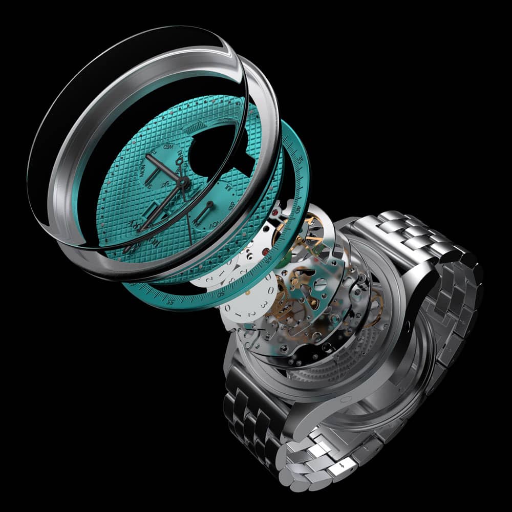 THE CHECKMATE - Complication Automatic Watch with Date,Day,Month Display -Turquoise & Bracelet