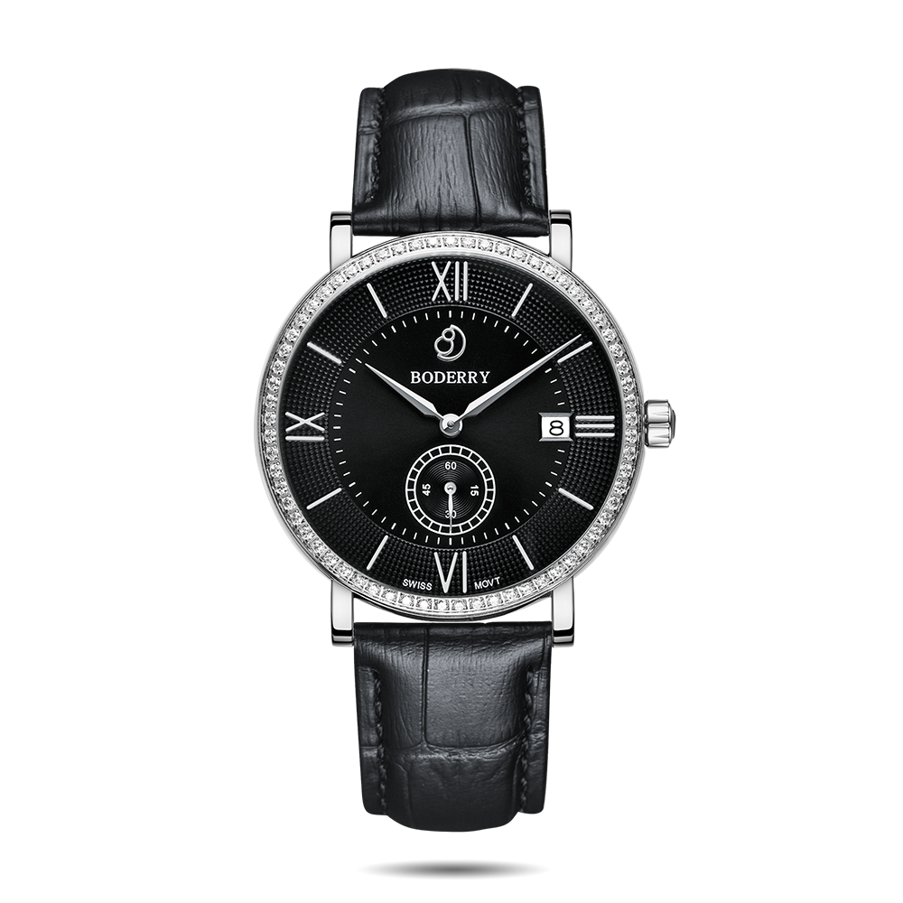 Mens Quartz(Swiss Movement) Watch | Silver/Black Dial - Boderry Watches