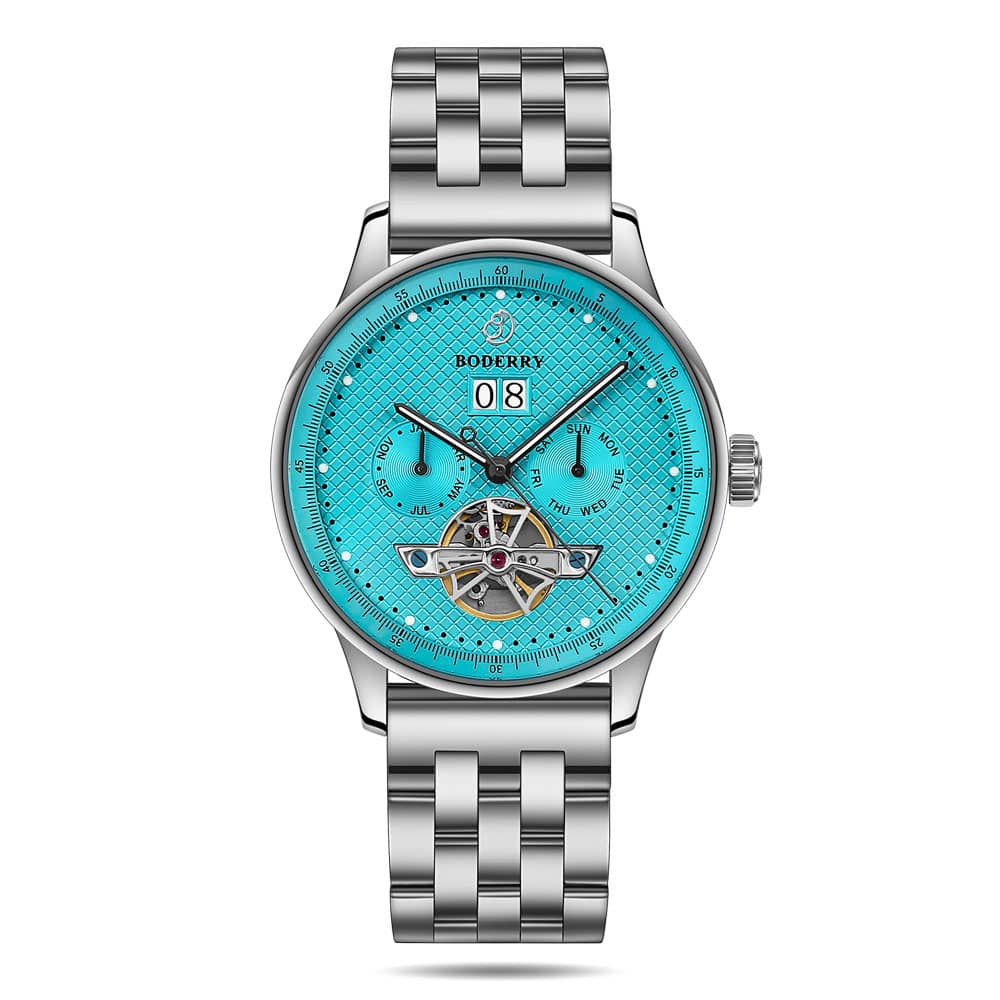 THE CHECKMATE - Complication Automatic Watch with Date,Day,Month Display -Turquoise & Bracelet