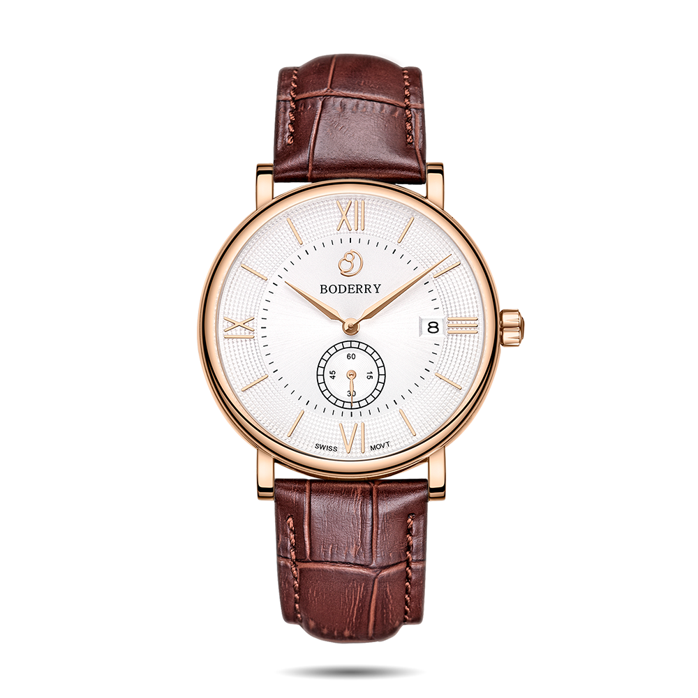 Mens Quartz(Swiss Movement) Watch | Rose Gold/White Dial-Boderry Elegant Boderry Watches