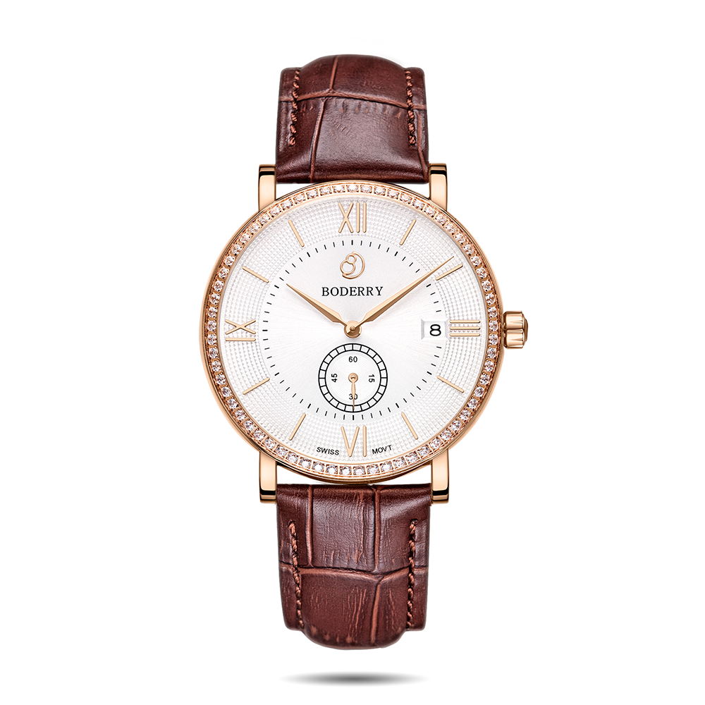 Mens Quartz(Swiss Movement) Watch | Rose Gold Case/White Dial-Boderry Elegant II Boderry Watches