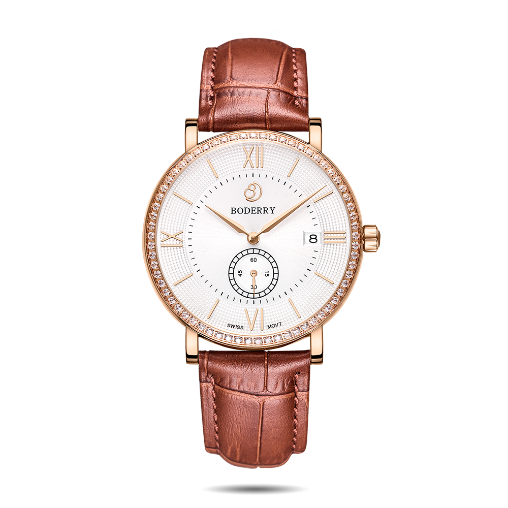 Mens Quartz(Swiss Movement) Watch | Rose Gold Case/White Dial-Boderry Elegant II Boderry Watches