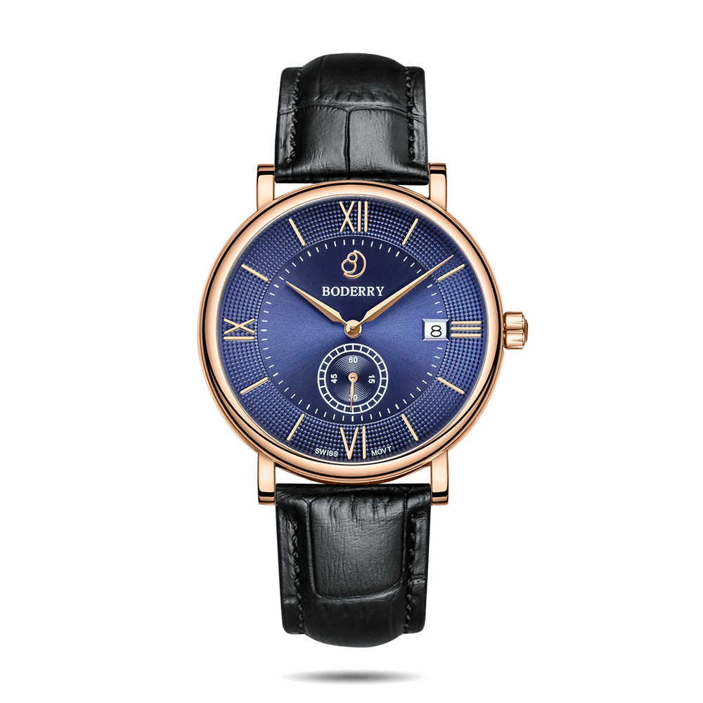 Mens Quartz(Swiss Movement) Watch | Rose Gold/Blue-Boderry Elegant Boderry Watches