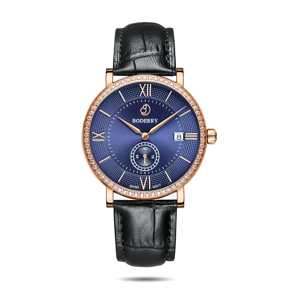 Mens Quartz(Swiss Movement) Watch | Rose Gold/Blue Dial-Boderry Elegant II Boderry Watches