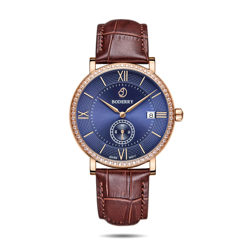Mens Quartz(Swiss Movement) Watch | Rose Gold/Blue Dial-Boderry Elegant II Boderry Watches