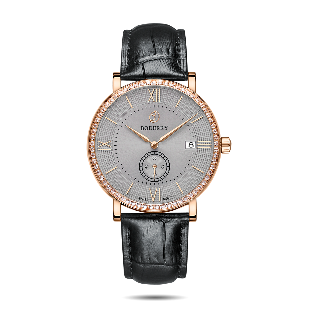 Mens Quartz(Swiss Movement) Watch | Rose Gold Case/Grey Dial-Boderry Elegant II Boderry Watches