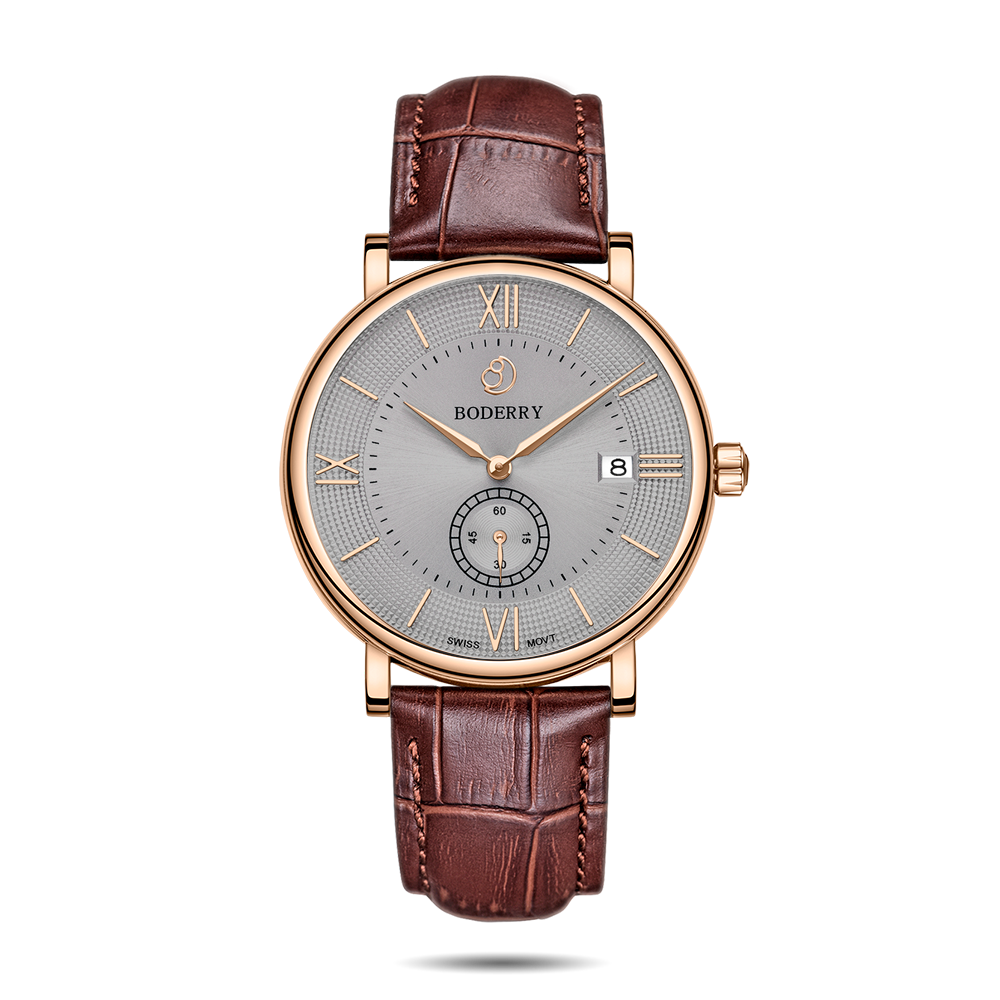 Mens Quartz(Swiss Movement) Watch | Rose Gold/Grey Dial-Boderry Elegant Boderry Watches