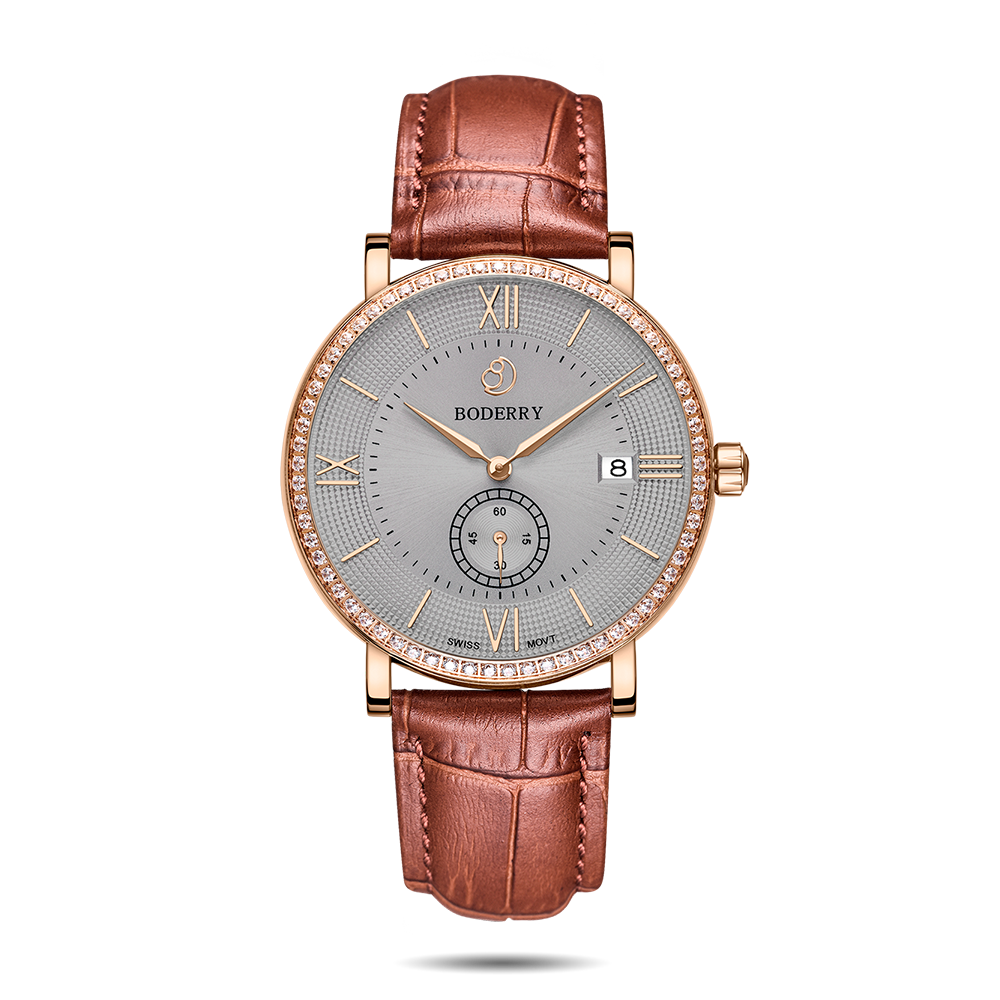 Mens Quartz(Swiss Movement) Watch | Rose Gold Case/Grey Dial-Boderry Elegant II Boderry Watches