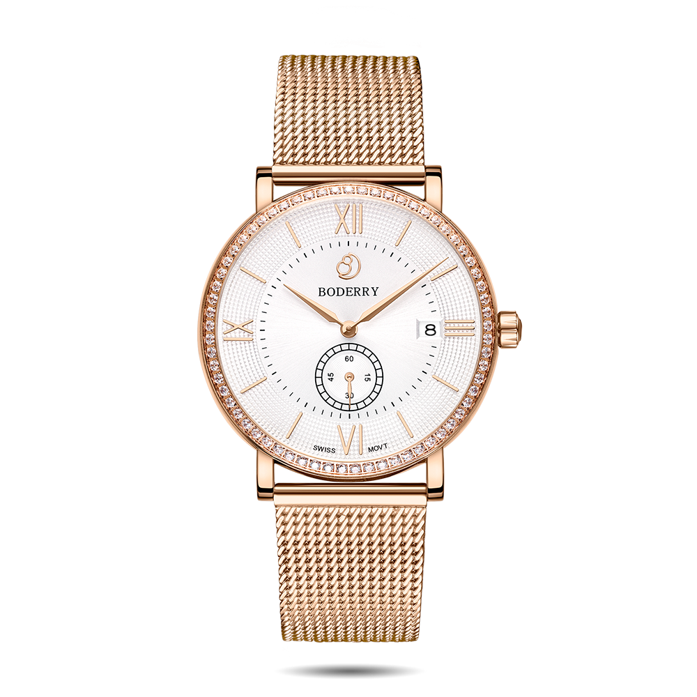 Mens Quartz(Swiss Movement) Watch | Rose Gold/Mesh Strap - Boderry Watches