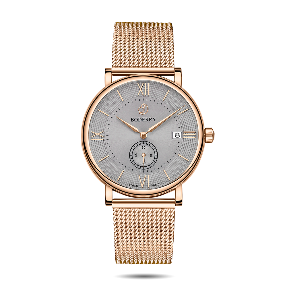 Mens Quartz(Swiss Movement) Watch | Rose Gold/Grey Dial-Boderry Elegant Boderry Watches