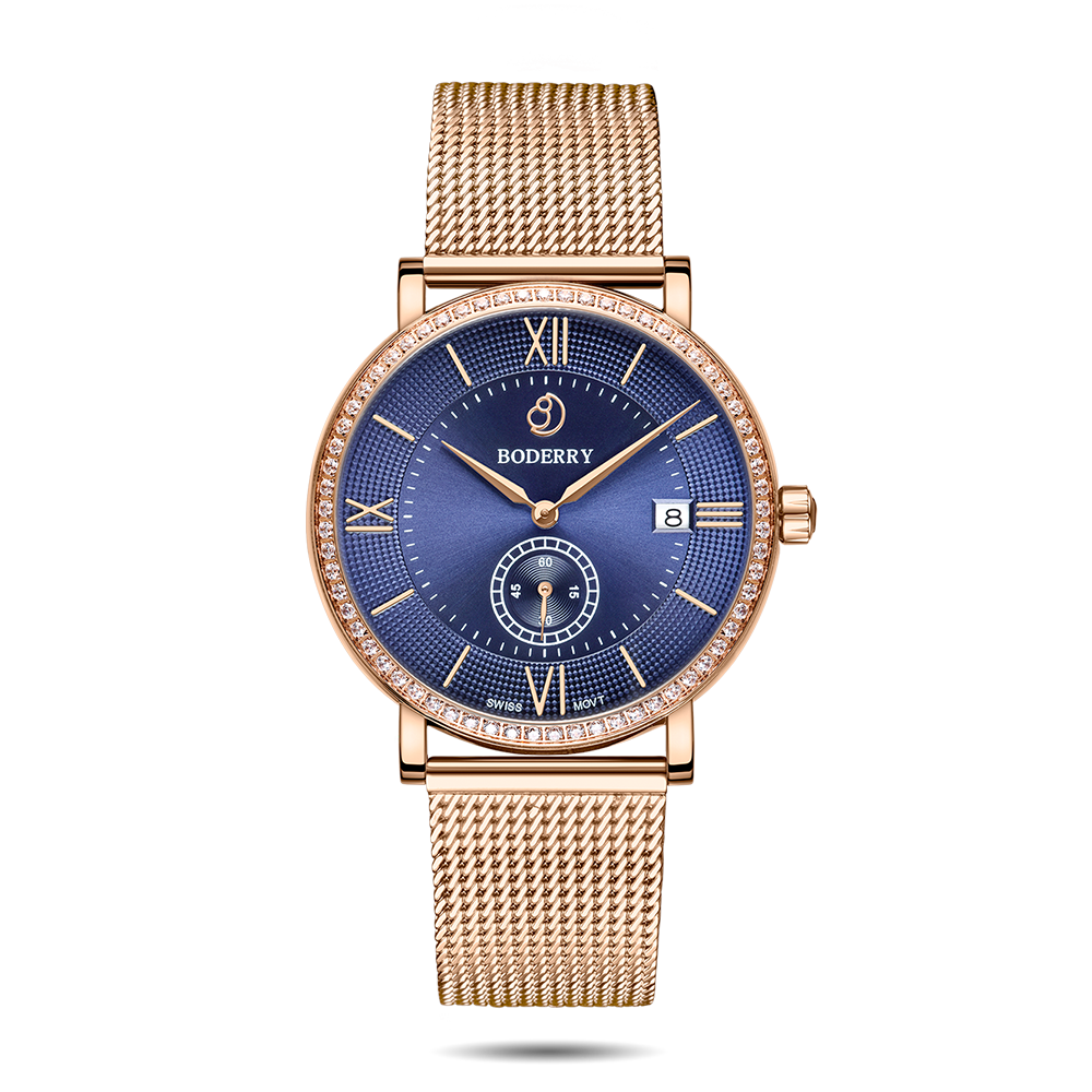 Mens Quartz(Swiss Movement) Watch | Rose Gold/Mesh Strap-Boderry Elegant II Boderry Watches