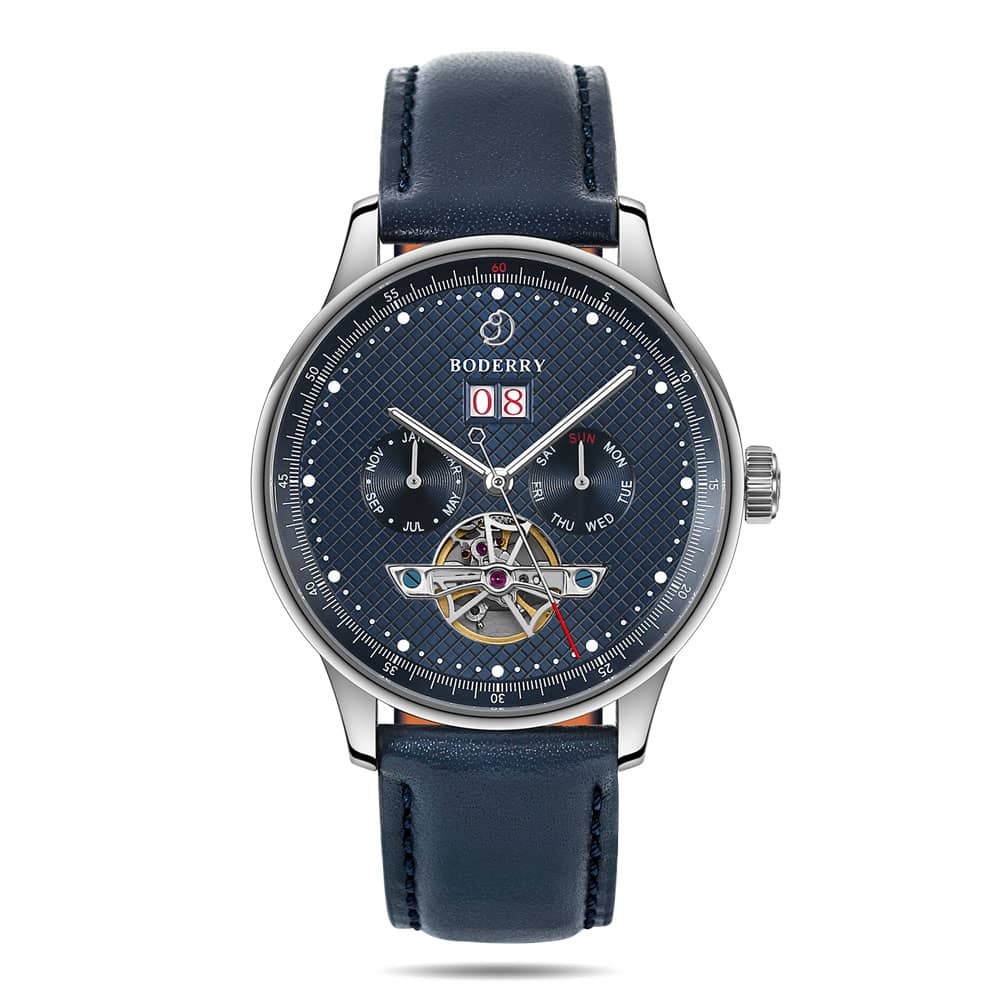 THE CHECKMATE - Complication Automatic Watch with Date,Day,Month Display -Sapphire & Leather Straps