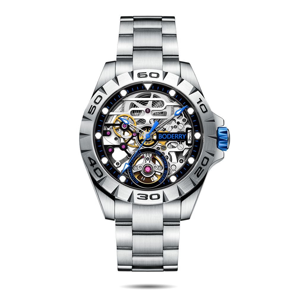 Mens Skeleton Automatic Watch | Stainless Steel Straps-Boderry Urban Boderry Watches