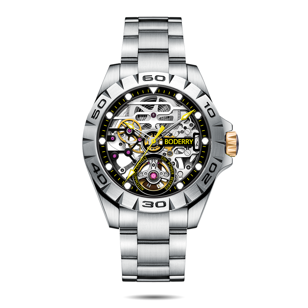 Mens Skeleton Automatic Watch | Stainless Steel Straps-Boderry Urban Boderry Watches