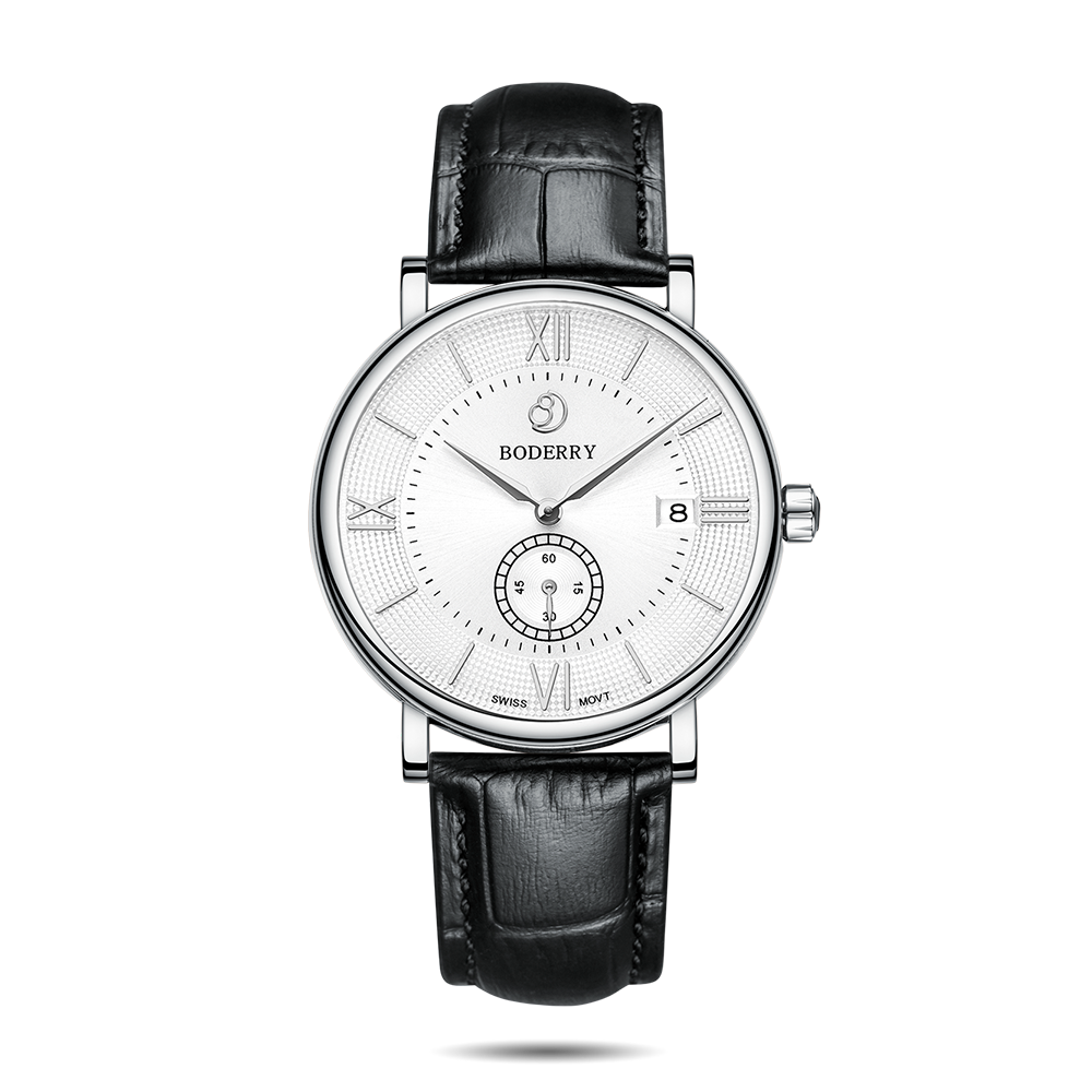Mens Quartz(Swiss Movement) Watch | Silver/White Dial - Boderry Watches