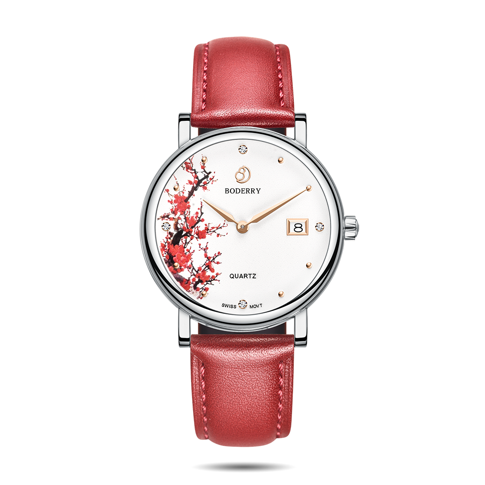 Womens Watch | Plum Blossom/Silver Case Watch-Boderry Flower Boderry Watches