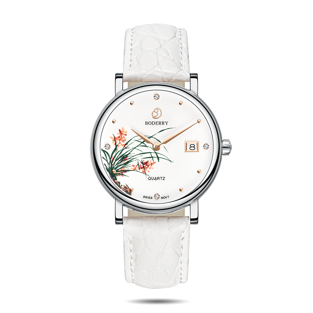 Women Watch | Orchid Silver Case Watch-Boderry Flower Boderry Watches