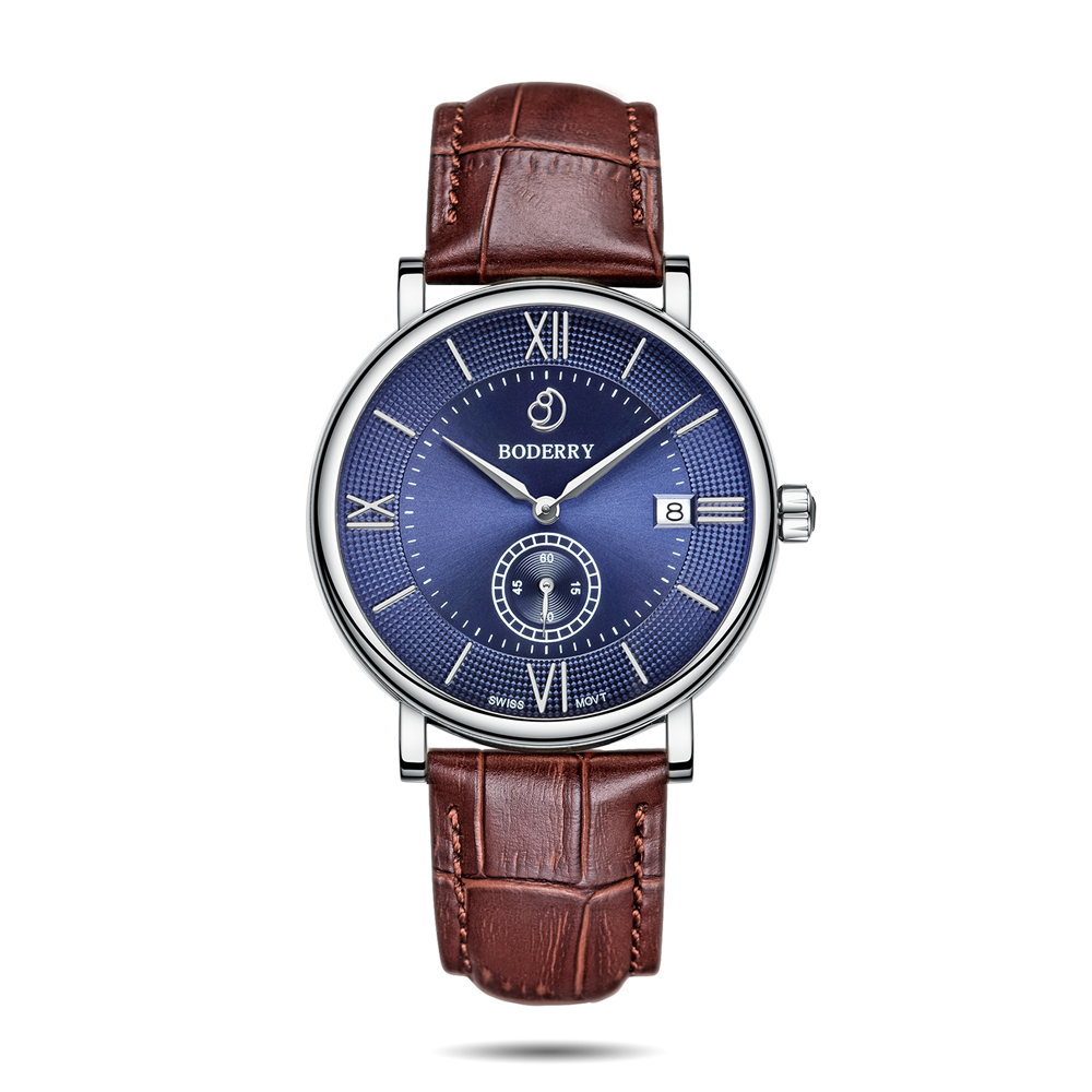 Mens Quartz(Swiss Movement) Watch | Silver/Blue Dial-Boderry Elegant Boderry Watches