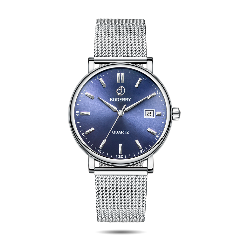 Mens Quartz(Swiss Movement) Watch | 40mm Case with Silver Mesh-Boderry Classic Boderry Watches