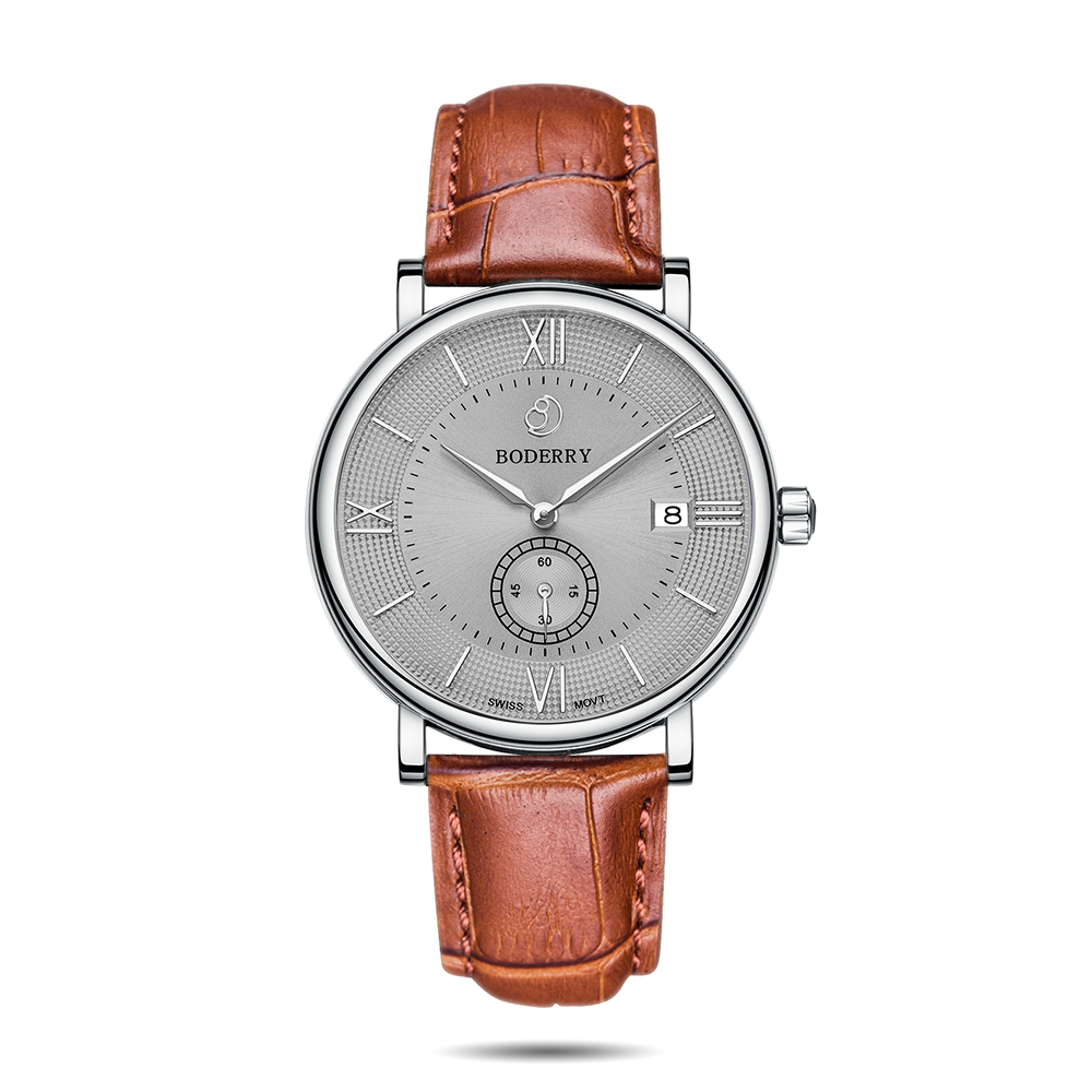 Mens Quartz(Swiss Movement) Watch | Silver/Grey Dial -Boderry Elegant Boderry Watches