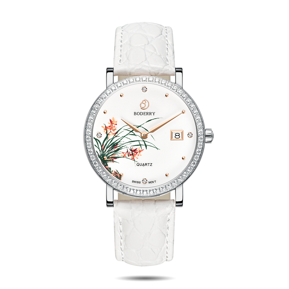 Women Watch | Orchid Silver Case Watch-Boderry Flower Boderry Watches