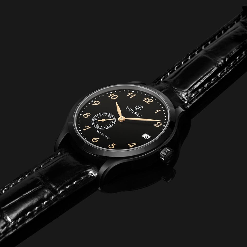 Mens Micro-rotor Automatic Watch | Black & Leather Straps-Boderry Elite Boderry Watches