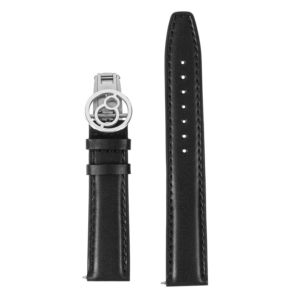 Black/Black(Strap Back) Genuine Leather Strap with Spring Buckle Suitable for all watches with 20mm lug width