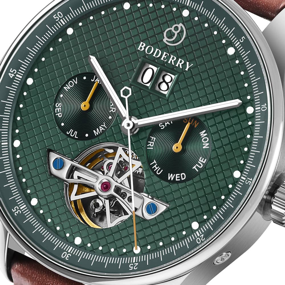 THE CHECKMATE - Complication Automatic Watch with Date,Day,Month Display -Emerald & Bracelet