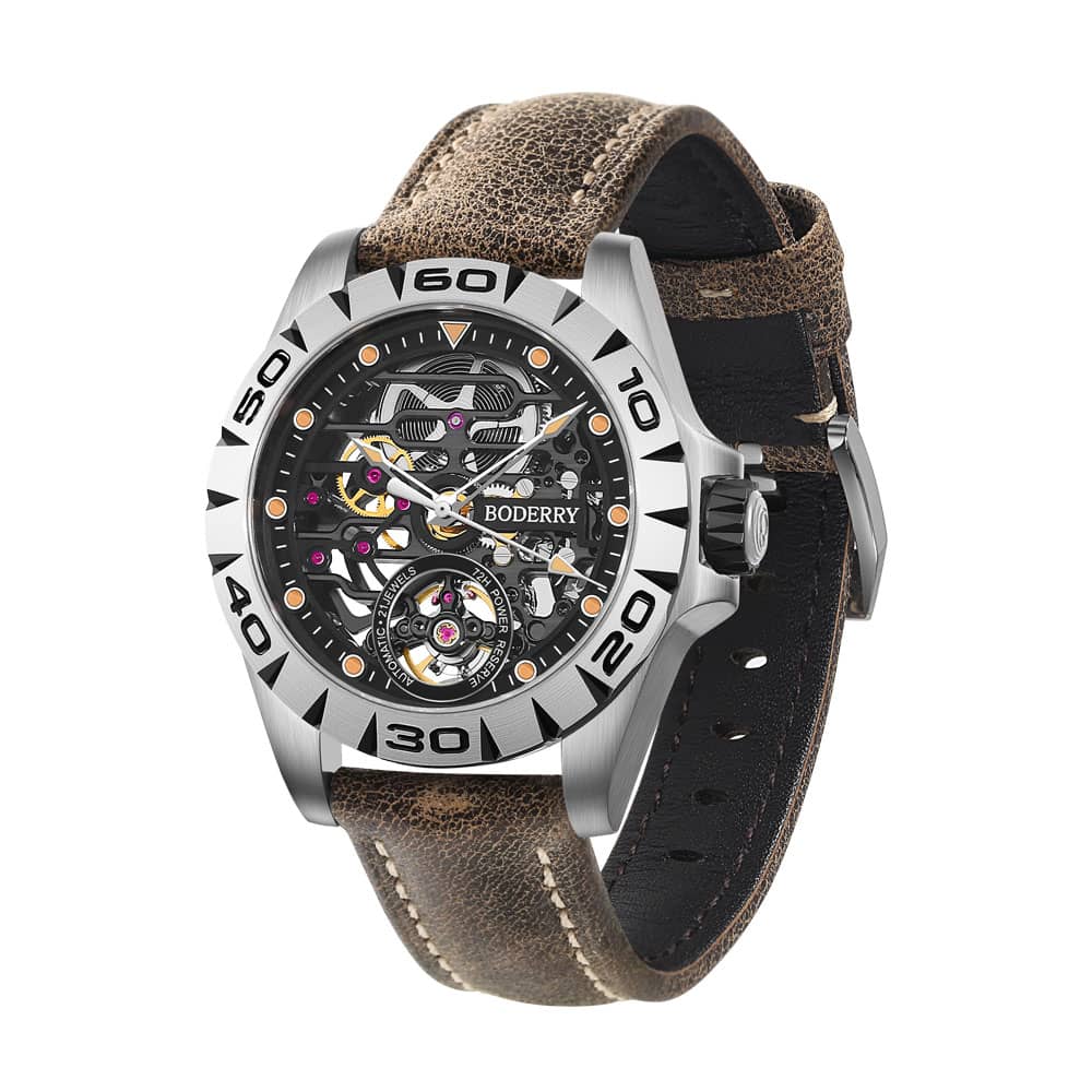 URBAN SKELETON(TITANIUM) V2.0-Silver Hands - Hi-beat(28,800 bph) with 72 hrs Power-reserve Automatic Watch | Black Dial