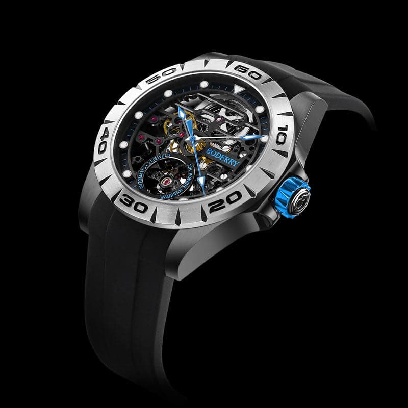 Men's Skeleton Automatic Watch | Black Case/Rubber-Boderry Urban Boderry Watches