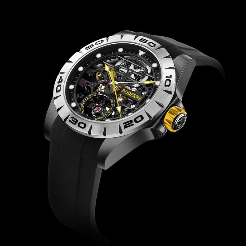 Men's Skeleton Automatic Watch | Black Case/Rubber-Boderry Urban Boderry Watches