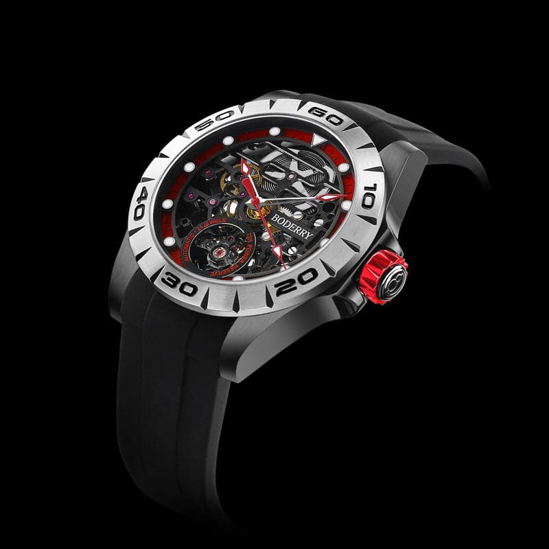 Men's Skeleton Automatic Watch | Black Case/Rubber-Boderry Urban Boderry Watches