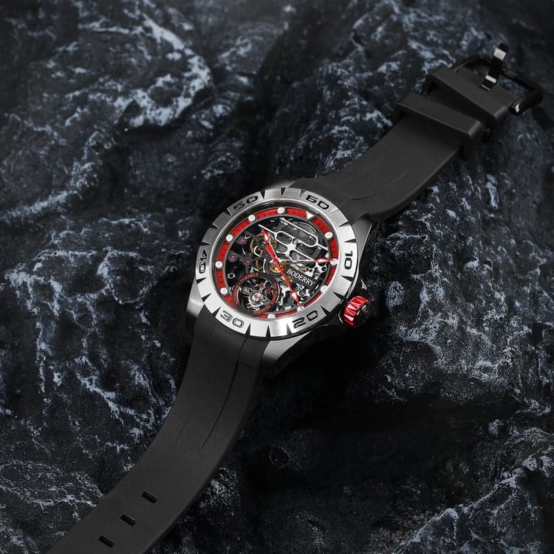 Men's Skeleton Automatic Watch | Black Case/Rubber-Boderry Urban Boderry Watches