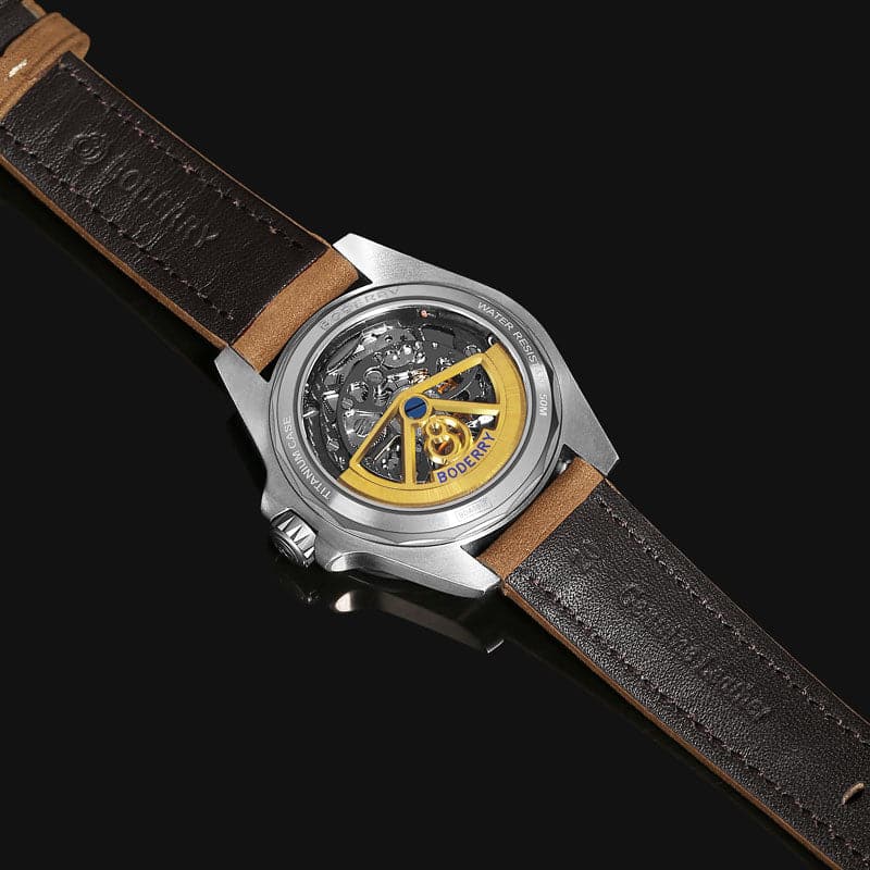 Mens Automatic Titanium Watch | Grey Dial/Leather Strap -Boderry Urban Date Boderry Watches
