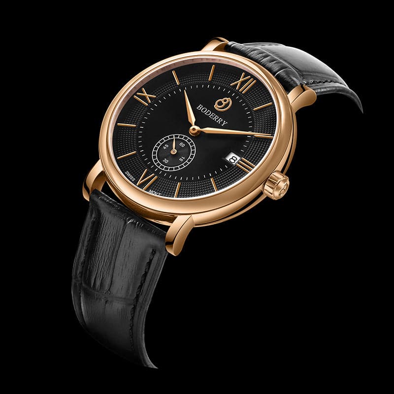 ELEGANT - Swiss Quartz Movement Watch | Rose Gold & Black Dial