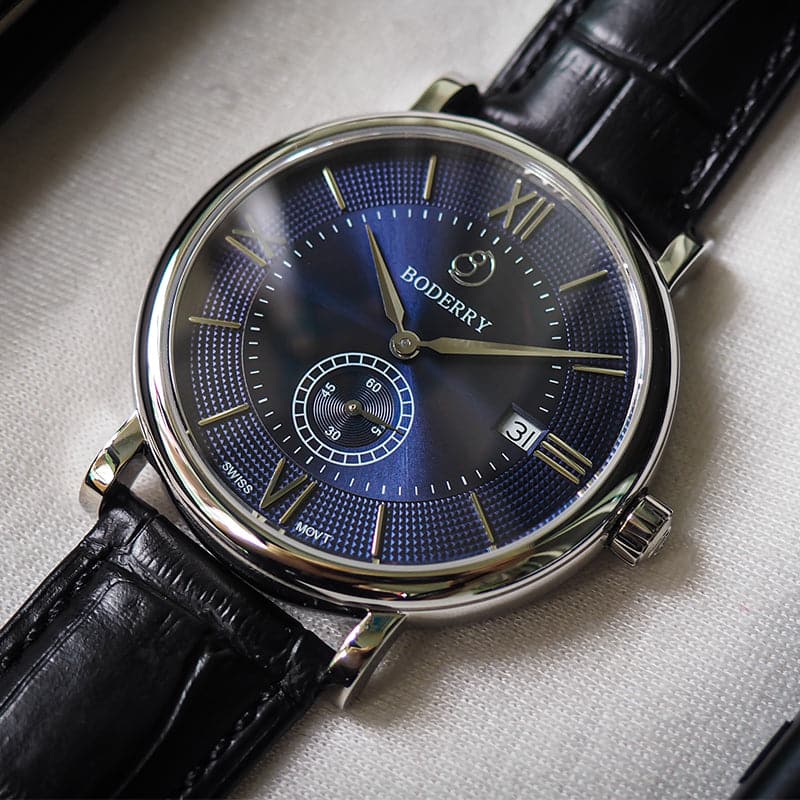 Mens Quartz(Swiss Movement) Watch | Silver/Blue Dial-Boderry Elegant Boderry Watches
