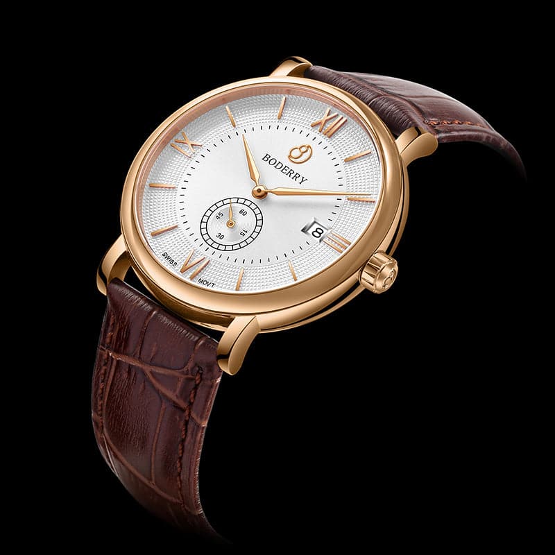 Mens Quartz(Swiss Movement) Watch | Rose Gold/White Dial-Boderry Elegant Boderry Watches