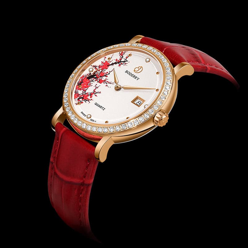 Women Watch | Plum Blossom Rose Gold Case Watch-Boderry Flower Boderry Watches