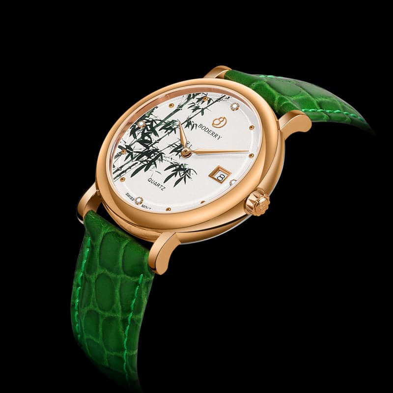 Womens Watch | Bamboo/Gold Case Watch-Boderry Flower Boderry Watches