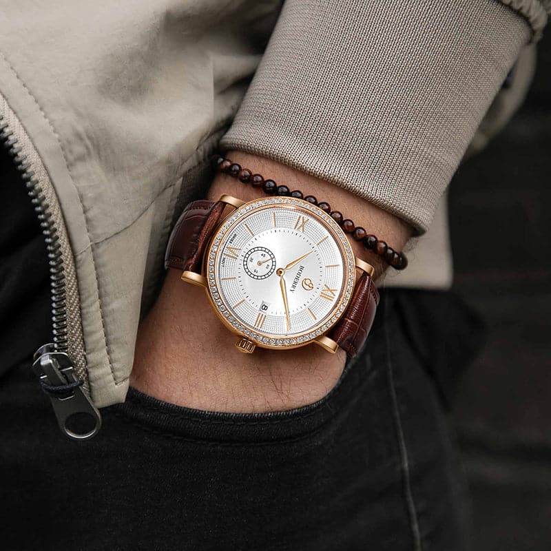 Mens Quartz(Swiss Movement) Watch | Rose Gold Case/White Dial-Boderry Elegant II Boderry Watches