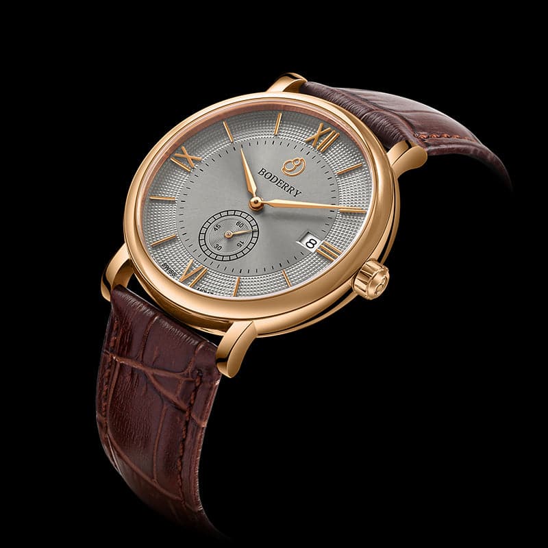 Mens Quartz(Swiss Movement) Watch | Rose Gold/Grey Dial-Boderry Elegant Boderry Watches