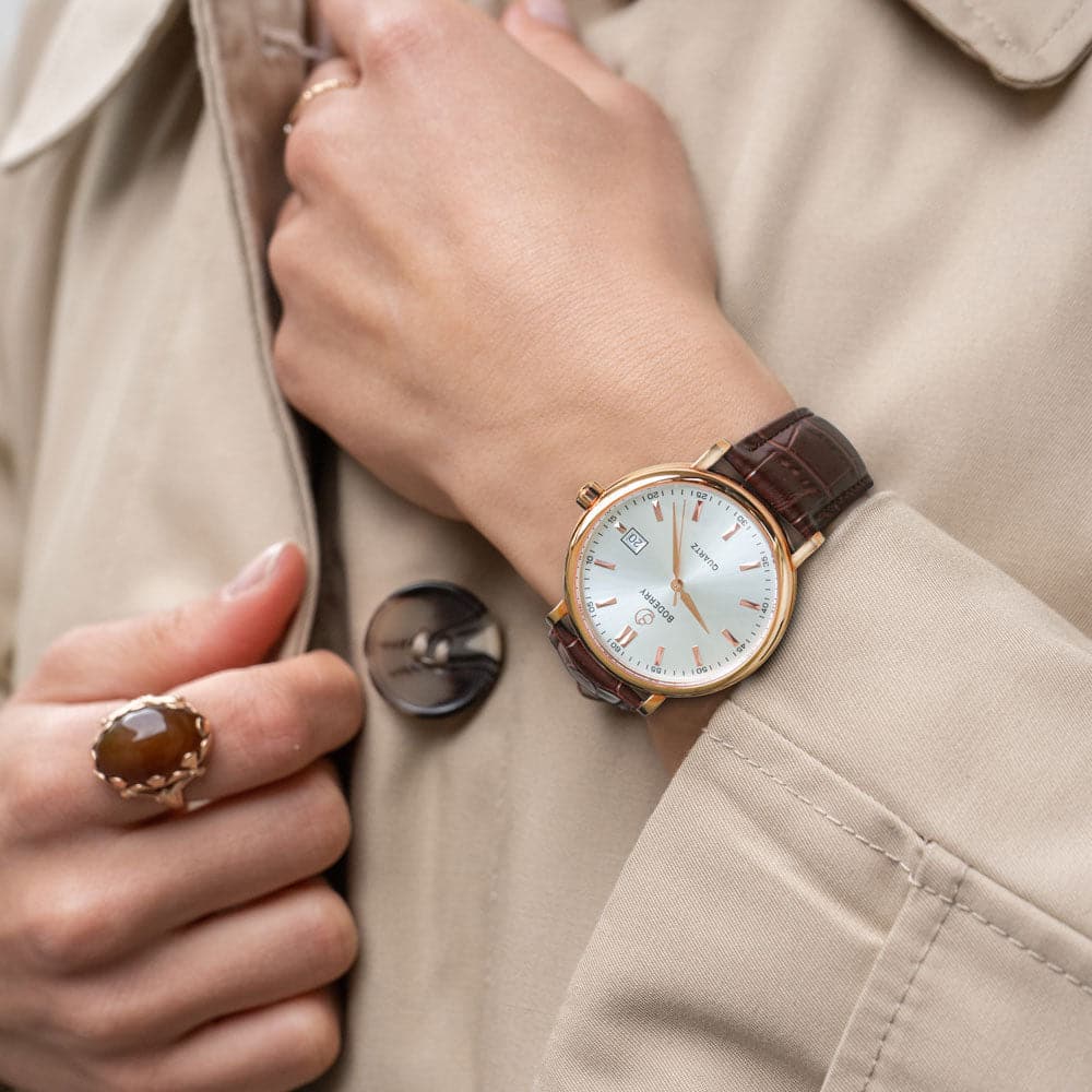 Mens Quartz(Swiss Movement) Watch | 40mm Case with Brown Strap-Boderry Classic Boderry Watches