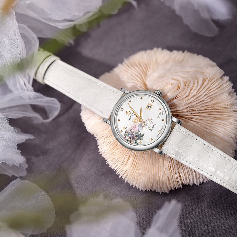 Women Watch | Chrysanth/Silver Case Watch-Boderry Flower Boderry Watches