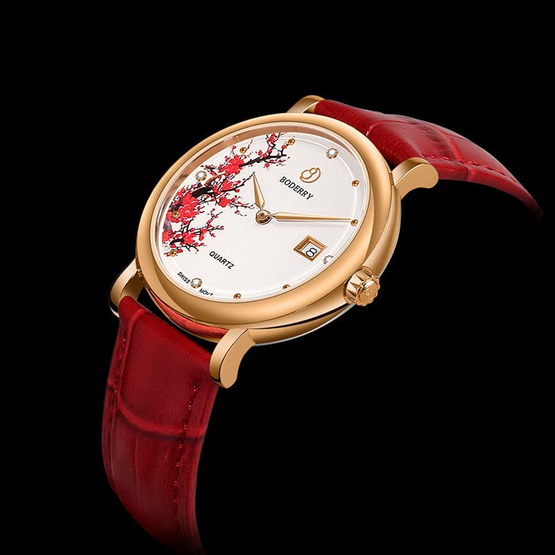 Women Watch | Plum Blossom Rose Gold Case Watch-Boderry Flower Boderry Watches