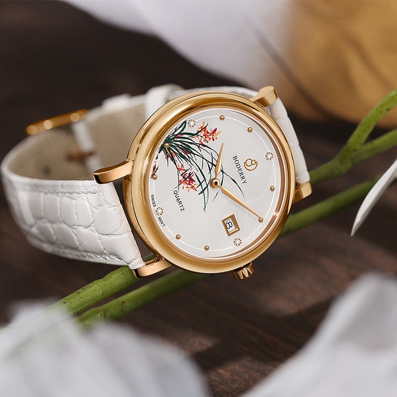 Women Watch | Orchid Gold Case Watch-Boderry Flower Boderry Watches