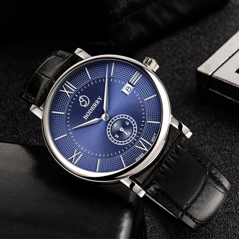 Mens Quartz(Swiss Movement) Watch | Silver/Blue Dial-Boderry Elegant Boderry Watches