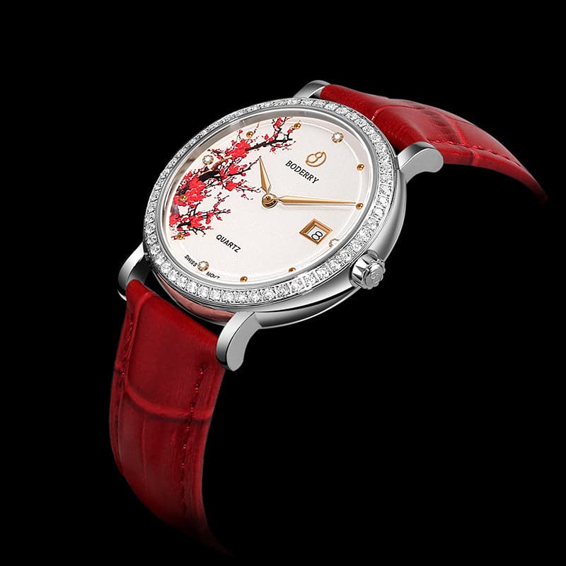 Womens Watch | Plum Blossom/Silver Case Watch-Boderry Flower Boderry Watches