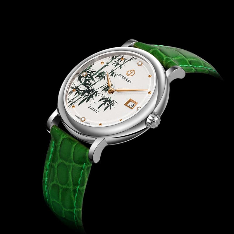 Women Watch | Bamboo Green Diamond Swiss Watches-Boderry Flower Boderry Watches